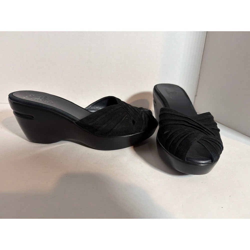 Cole Haan Womens Black Suede Wedge Slide Sandals Platform Mules Open Toe Size 7B